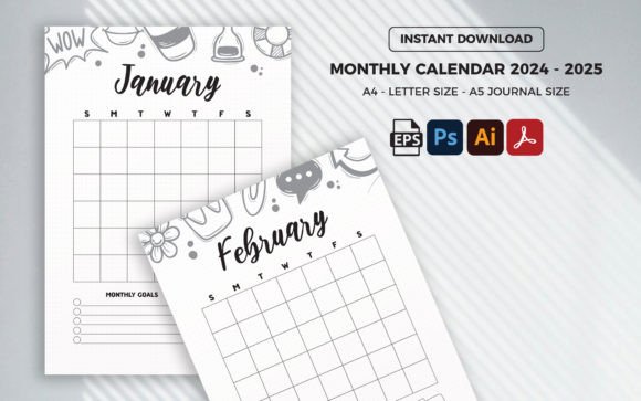 Download 12 Month Calendar Pages, TOS_317 - Premium Bundle